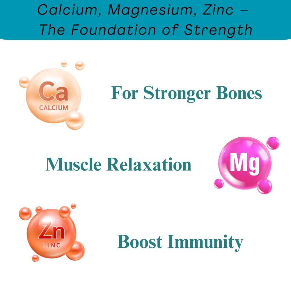 Calcium Tablets, With Magnesium Zinc & Vitamin D3 & K2 For Bone Health & Joint Support | Muscle Strength Supplement For Men & Women