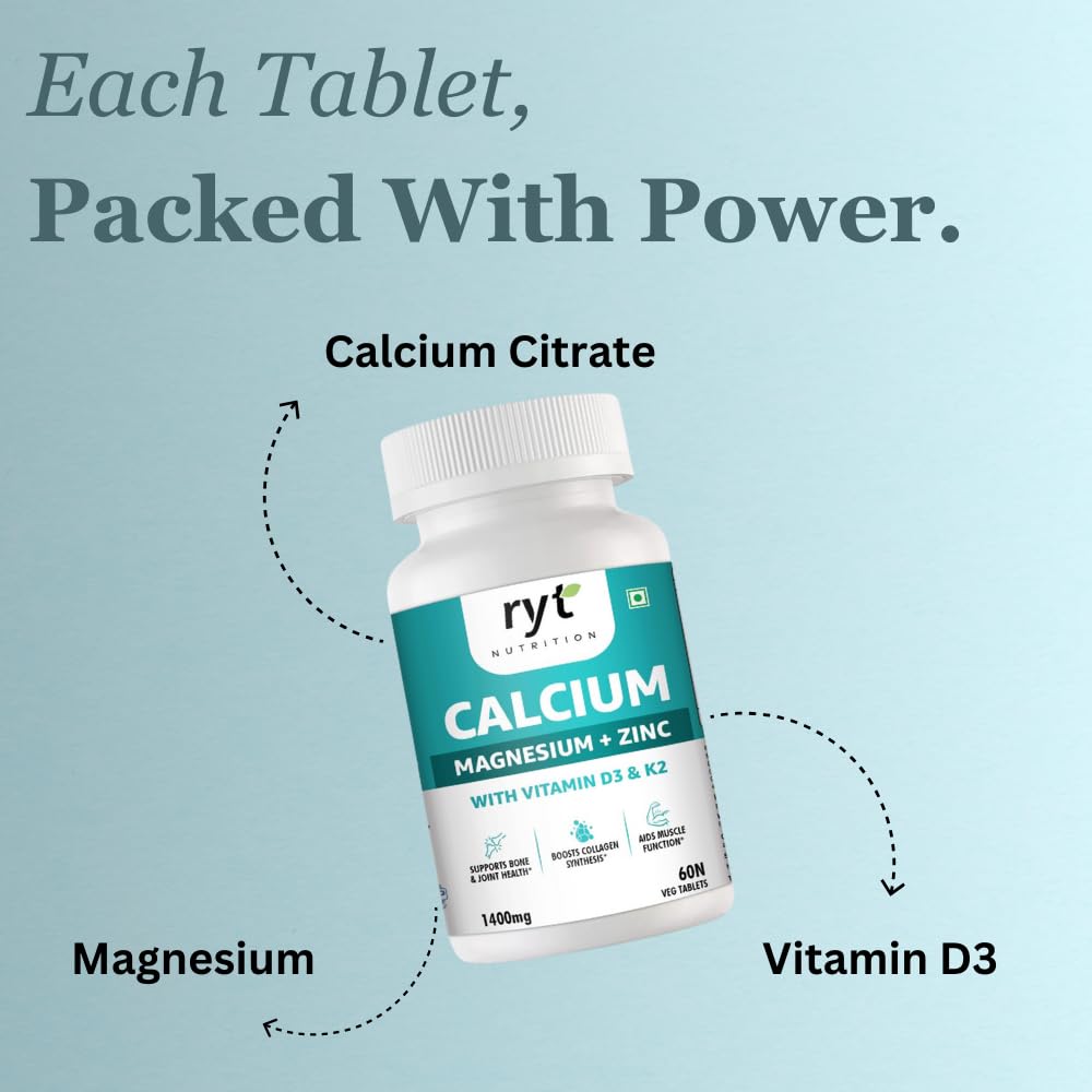 Calcium Tablets, With Magnesium Zinc & Vitamin D3 & K2 For Bone Health & Joint Support | Muscle Strength Supplement For Men & Women