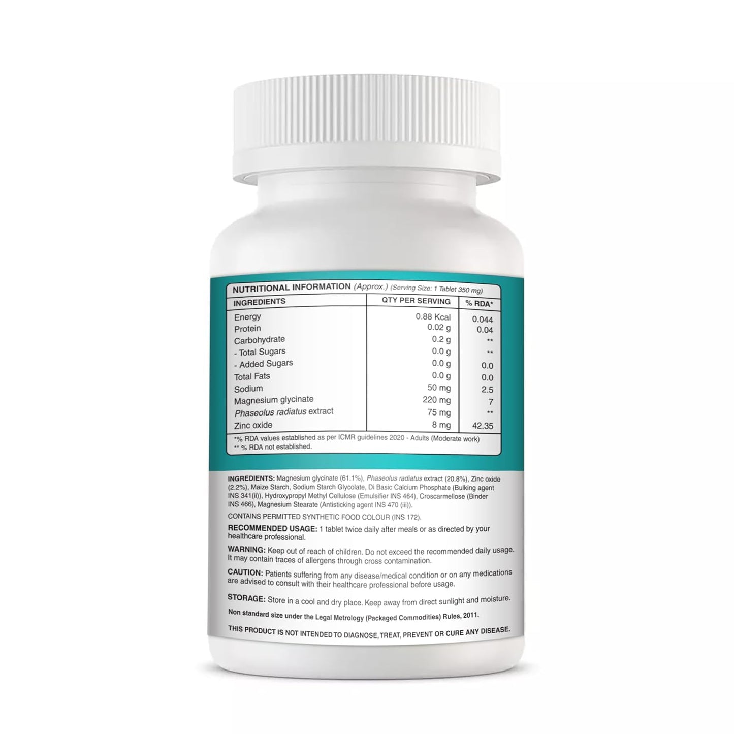 Magnesium Glycinate with Zinc, 350mg, 60 Vegetarian Tablets, Supports Bone, Nerve and Muscle Health