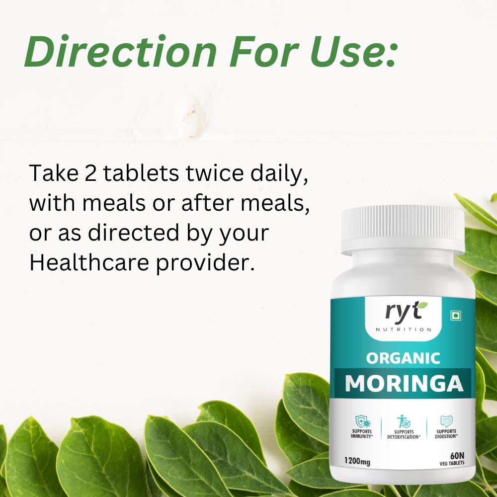 Organic Moringa (1200mg) - 60 Veg Tablets |Drumstick Leaf Extract | 100% Organic |Supports Healthy Digestion & Appetite, Boost immunity & Supports Detoxification