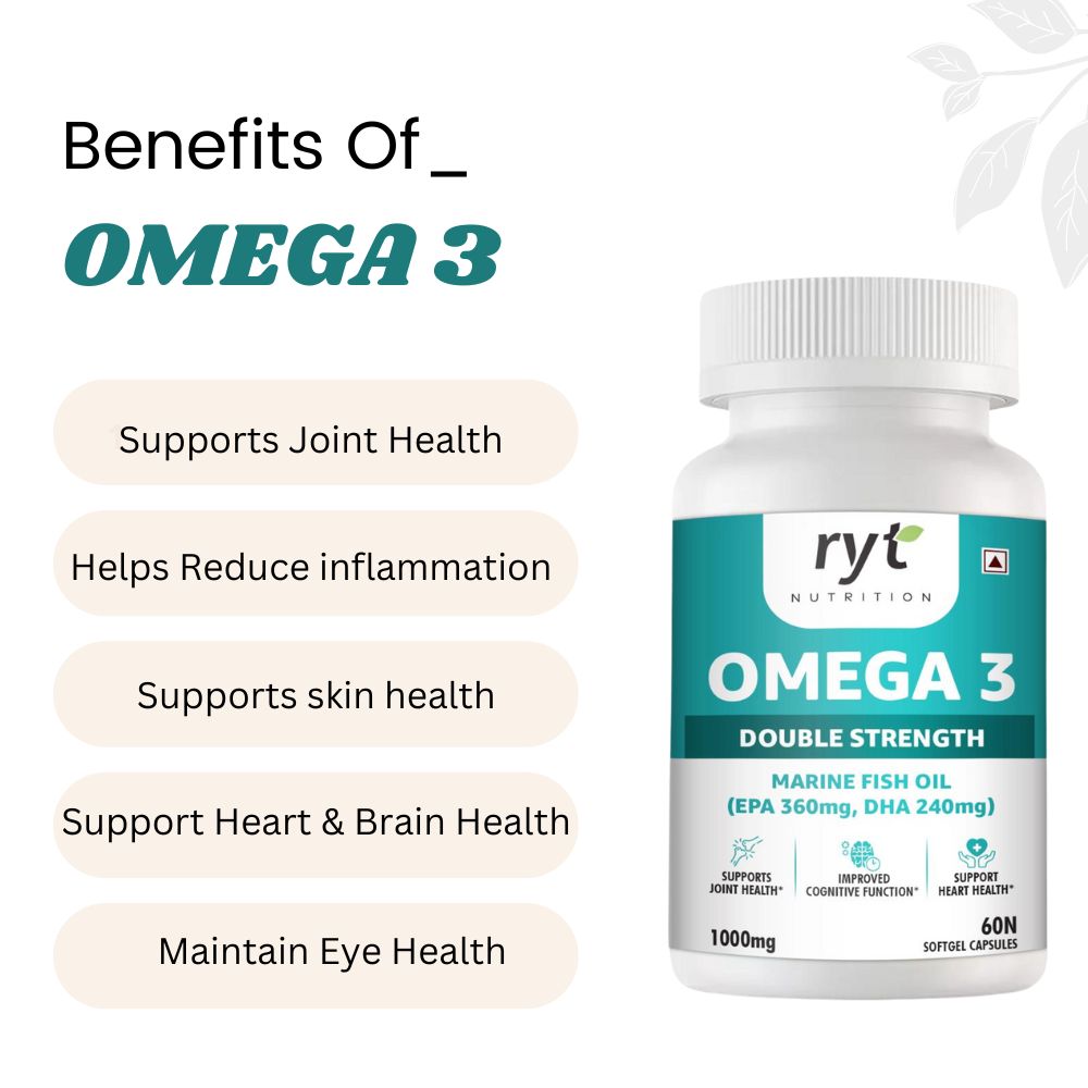 Omega 3 Double Strength Fish Oil for Men and Women (60 Capsules) | 1000mg Omega-3 with 36mg EPA & 240mg DHA | Supports Brain, Heart, Eye, and Joint Health.