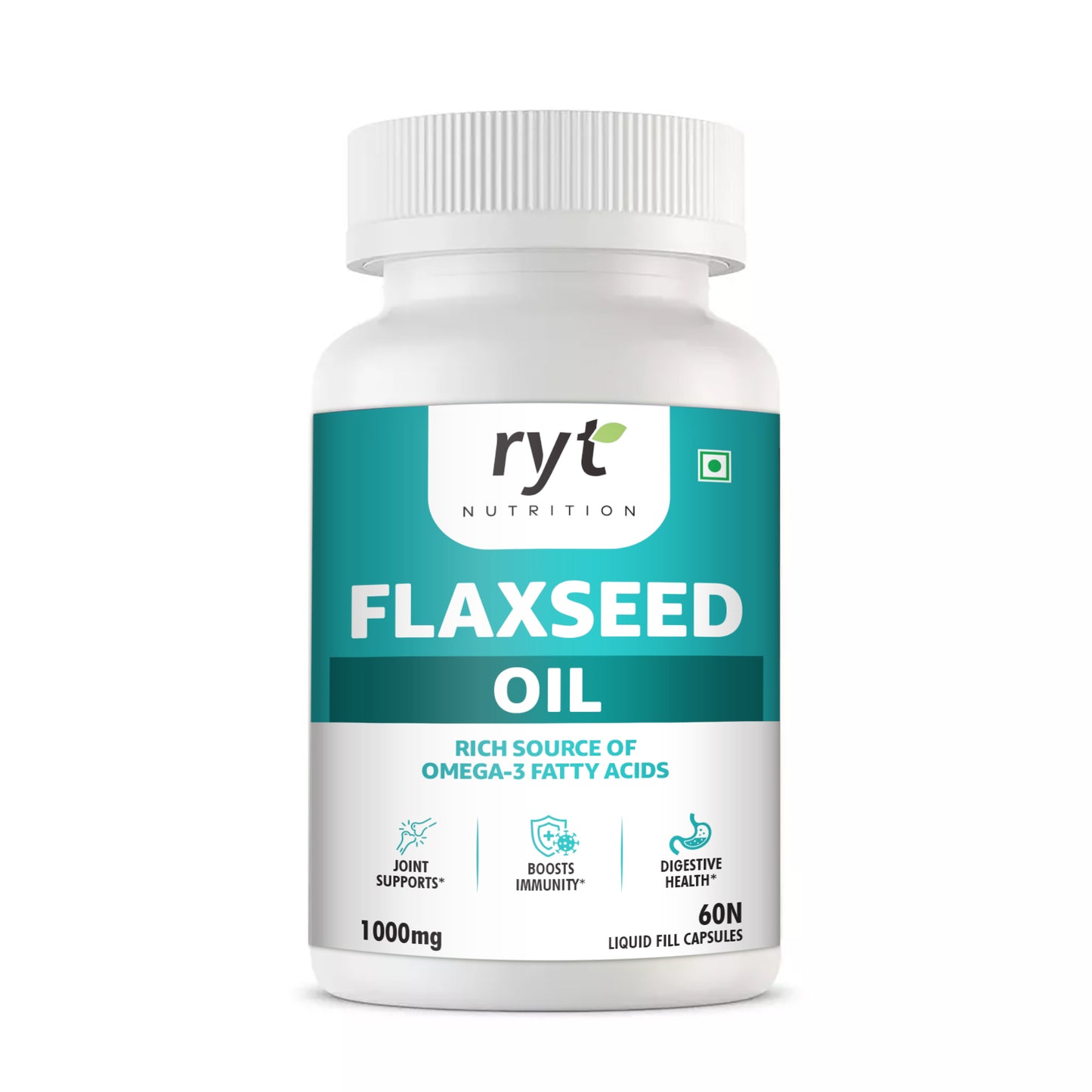 Flaxseed Oil (1000mg) - 60 Veg Capsules, With Omega 3 Fatty Acid Capsules High Absorption for Heart, Joint Support, Boost Immunity & Support Digestive health