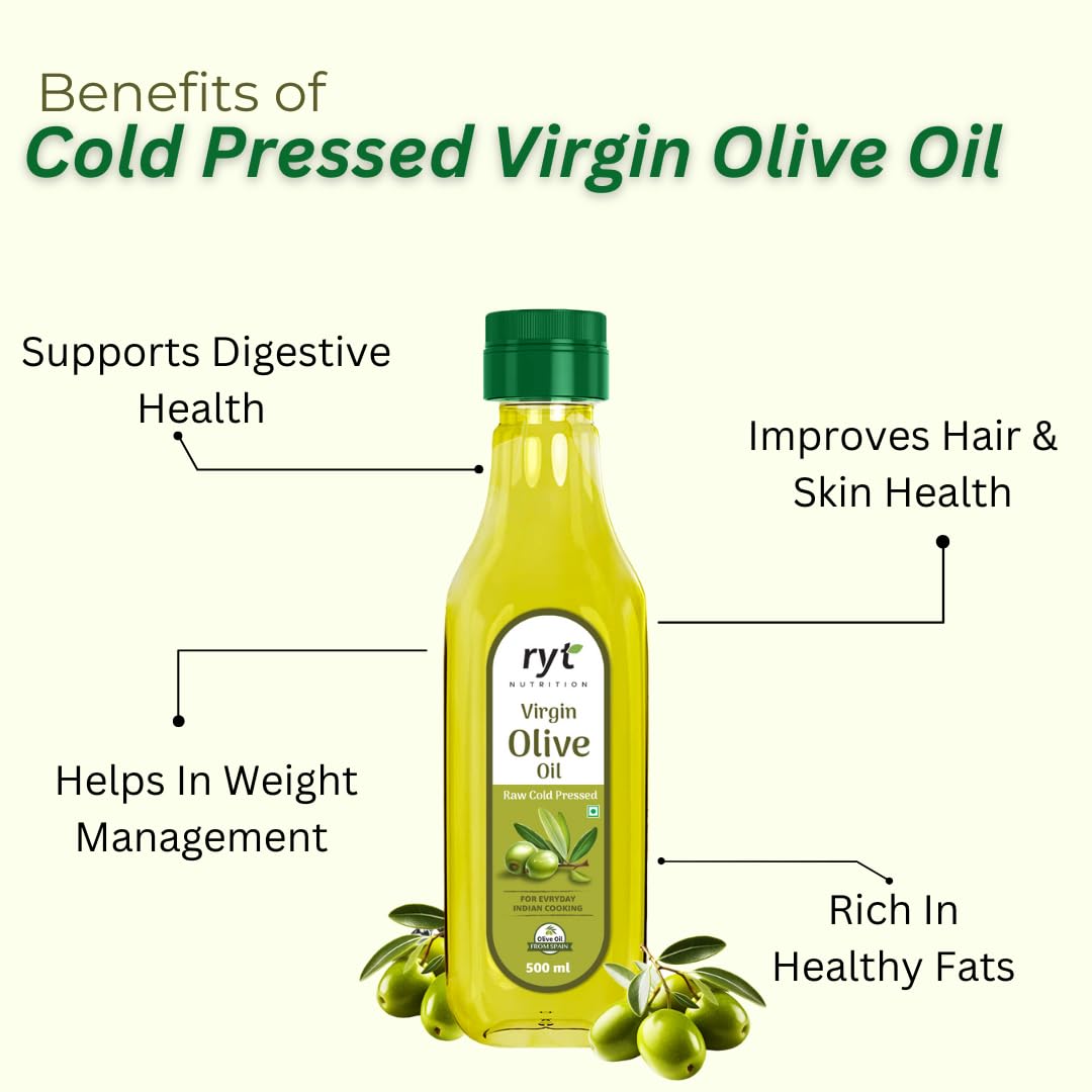 Virgin Olive Oil 500ml | Raw Cold Pressed - 100% Pure & Natural | Low in Saturated Fat | Perfect for Salad, Garnishing, Baking & Sauteing | Rich in Vitamin E & K