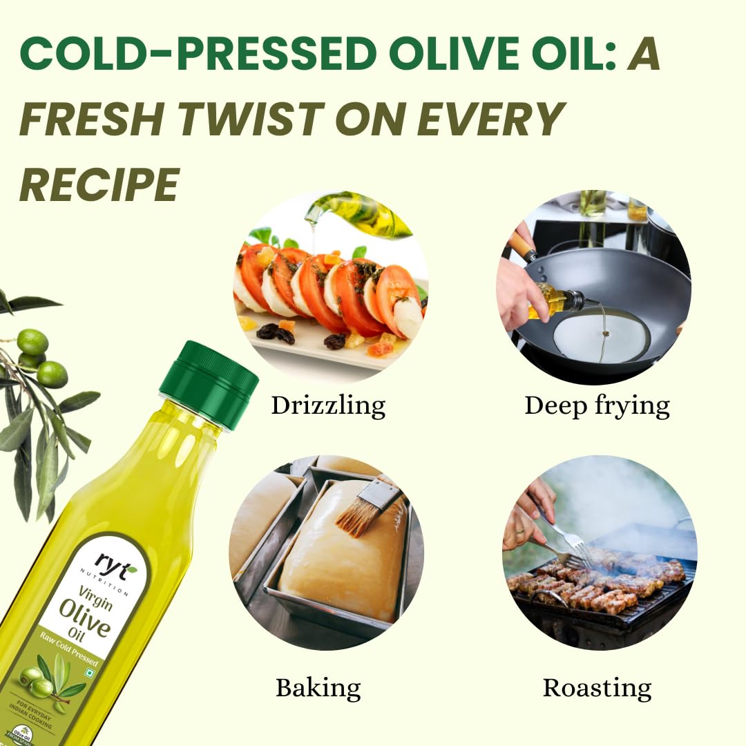 Virgin Olive Oil 500ml | Raw Cold Pressed - 100% Pure & Natural | Low in Saturated Fat | Perfect for Salad, Garnishing, Baking & Sauteing | Rich in Vitamin E & K