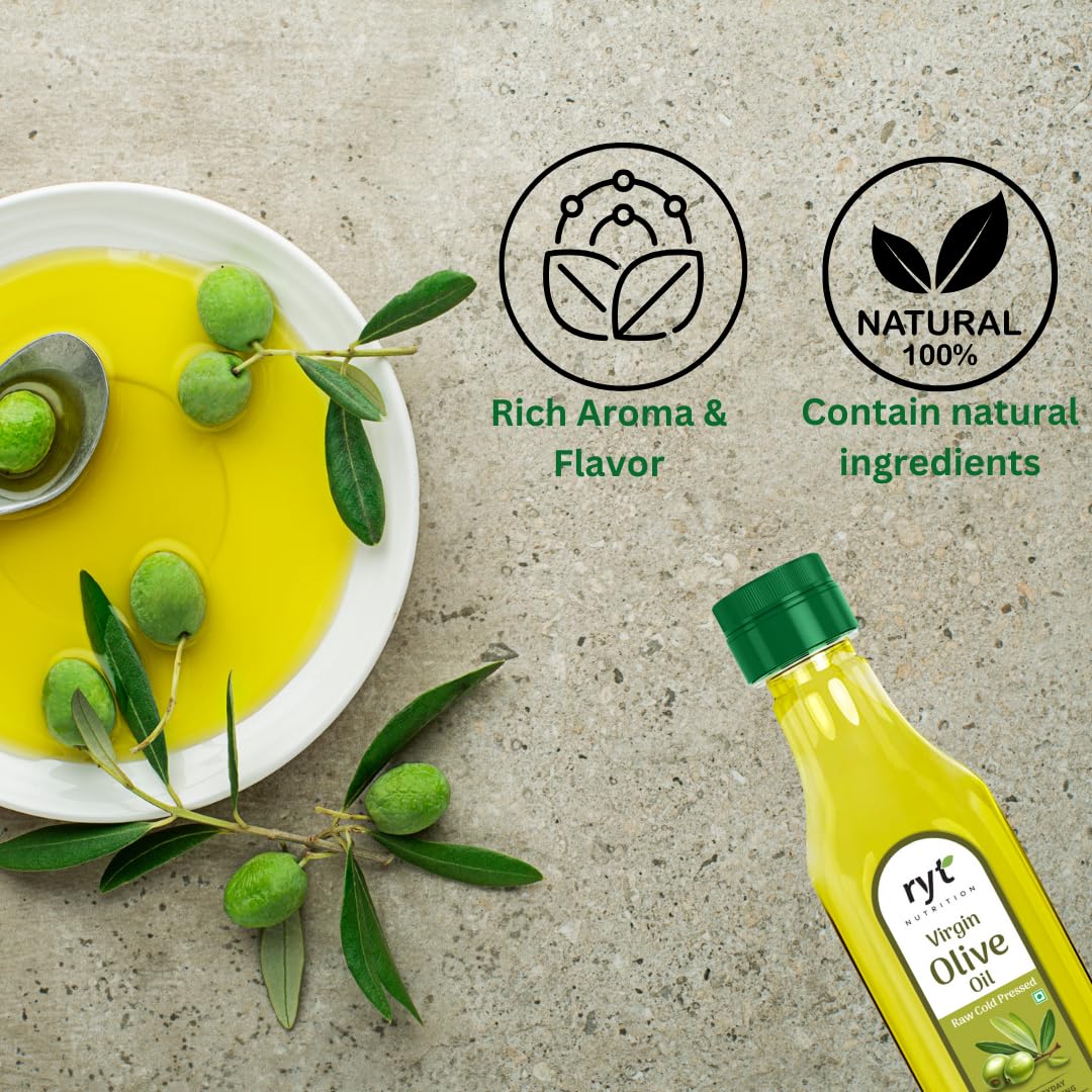 Virgin Olive Oil 500ml | Raw Cold Pressed - 100% Pure & Natural | Low in Saturated Fat | Perfect for Salad, Garnishing, Baking & Sauteing | Rich in Vitamin E & K