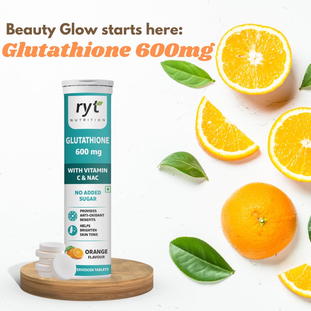 Glutathione (600mg), 15 Effervescent Tablets (Orange Flavour), With Vitamin C & NAC | For Skin Health For Men & Women, Detoxification, And Immunity Booster