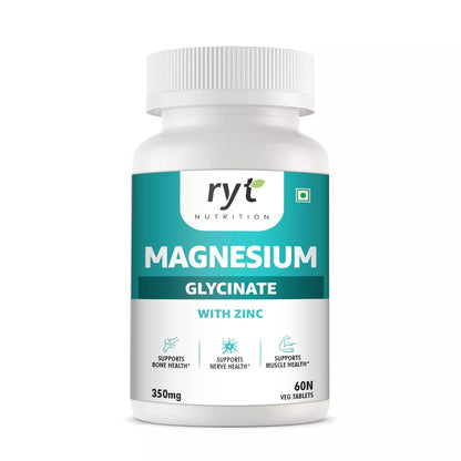 Magnesium Glycinate with Zinc, 350mg, 60 Vegetarian Tablets, Supports Bone, Nerve and Muscle Health