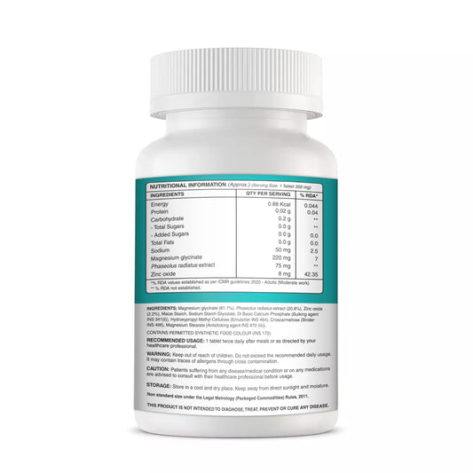 Magnesium Glycinate with Zinc, 350mg, 60 Vegetarian Tablets, Supports Bone, Nerve and Muscle Health
