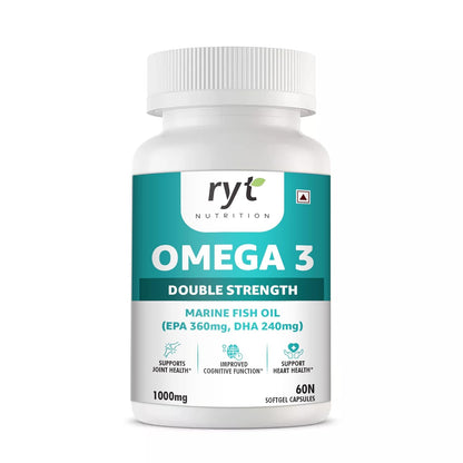 Omega 3 Double Strength Fish Oil for Men and Women (60 Capsules) | 1000mg Omega-3 with 36mg EPA & 240mg DHA | Supports Brain, Heart, Eye, and Joint Health.