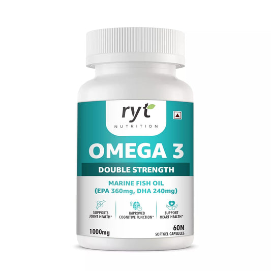 Omega 3 Double Strength Fish Oil for Men and Women (60 Capsules) | 1000mg Omega-3 with 36mg EPA & 240mg DHA | Supports Brain, Heart, Eye, and Joint Health.