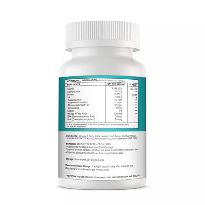 Omega 3 Double Strength Fish Oil for Men and Women (60 Capsules) | 1000mg Omega-3 with 36mg EPA & 240mg DHA | Supports Brain, Heart, Eye, and Joint Health.
