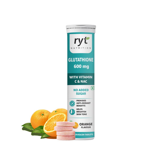 Glutathione (600mg), 15 Effervescent Tablets (Orange Flavour), With Vitamin C & NAC | For Skin Health For Men & Women, Detoxification, And Immunity Booster