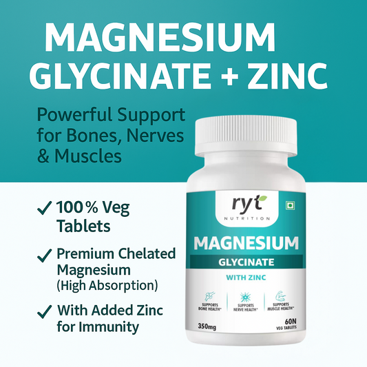 Magnesium Glycinate with Zinc, 350mg, 60 Vegetarian Tablets, Supports Bone, Nerve and Muscle Health