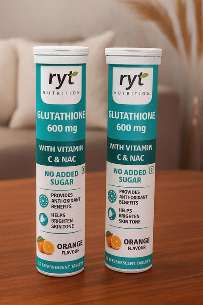 Glutathione (600mg), 15 Effervescent Tablets (Orange Flavour), With Vitamin C & NAC | For Skin Health For Men & Women, Detoxification, And Immunity Booster